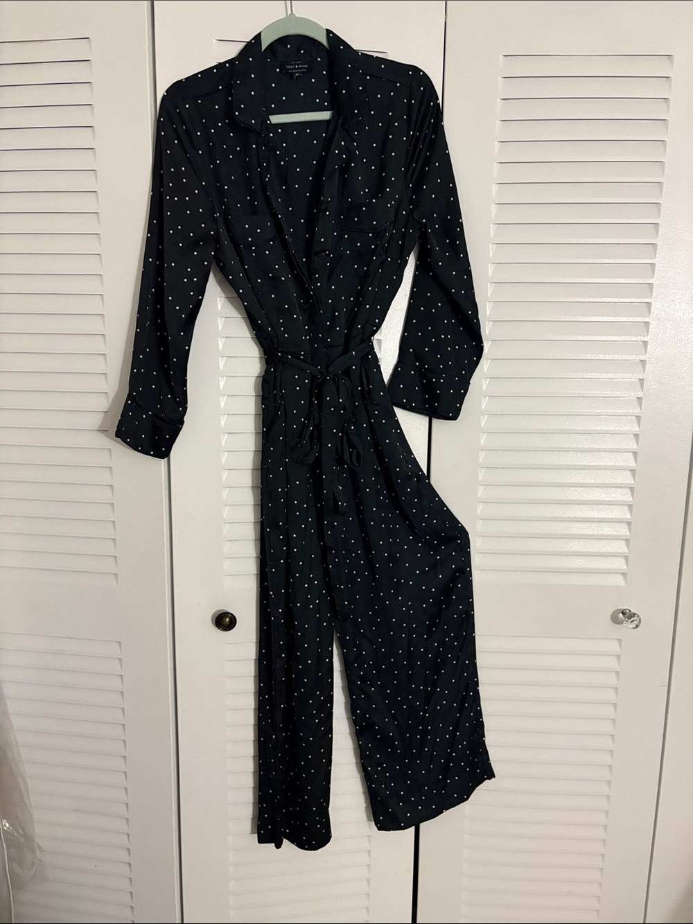 Lucky Brand Black Polka Dot Tie-Waist Jumpsuit